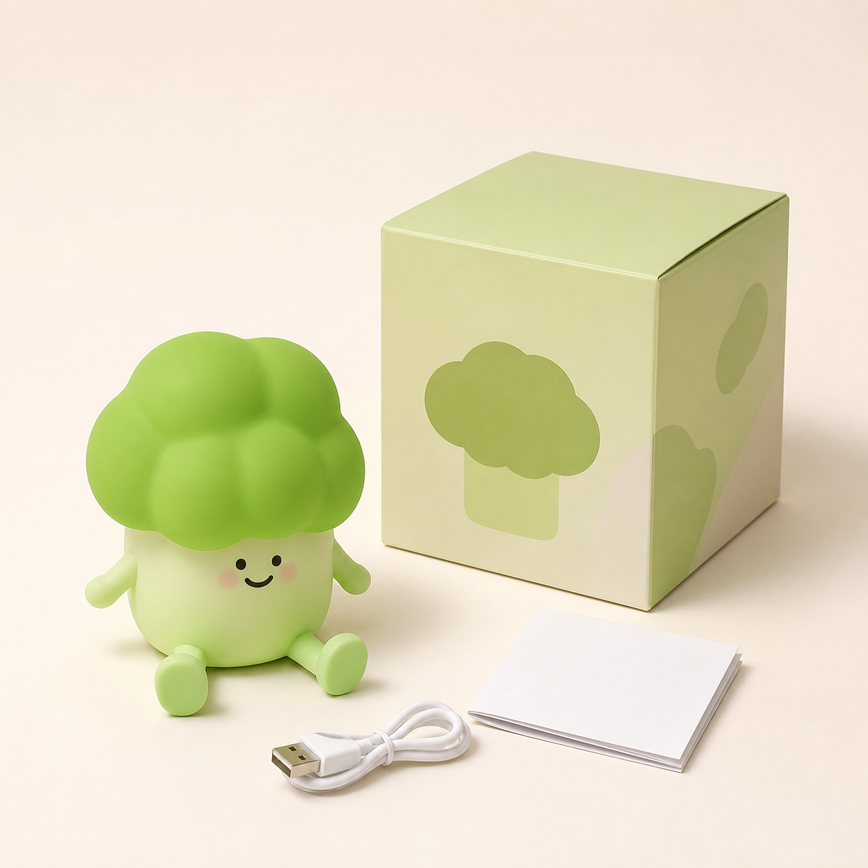 Brócoli Glow con caja, cable USB y manual